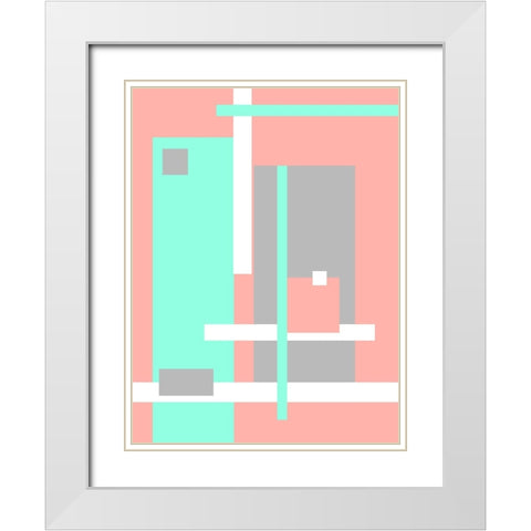 Digital Art Pastel Geometric Abstract White Modern Wood Framed Art Print with Double Matting by Jenny Rainbow Fine Art
