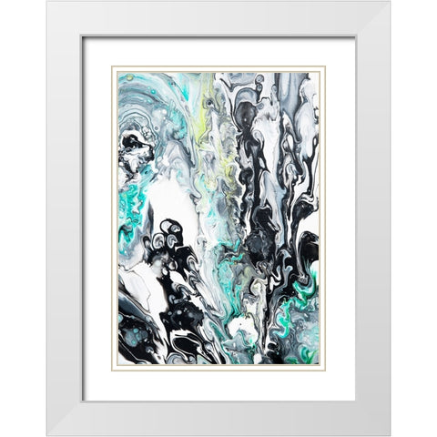 Fluid Acrylic  In Tropical Jungles White Modern Wood Framed Art Print with Double Matting by Jenny Rainbow Fine Art