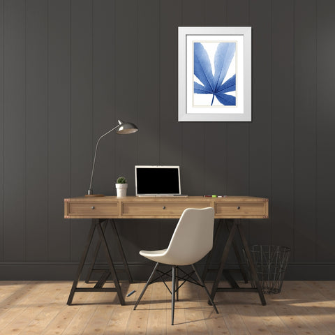 Blue Leaves 2 White Modern Wood Framed Art Print with Double Matting by Schell, Jennie Marie