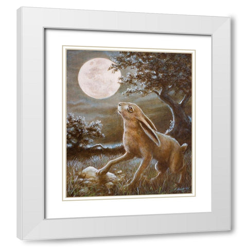 116 Moon Gazing Hare White Modern Wood Framed Art Print with Double Matting by Silver, John