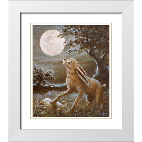 116 Moon Gazing Hare White Modern Wood Framed Art Print with Double Matting by Silver, John