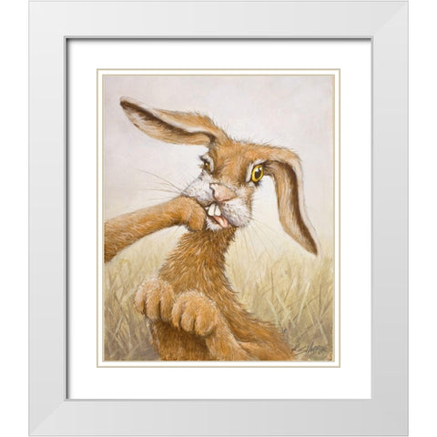 117 Boxing Hare White Modern Wood Framed Art Print with Double Matting by Silver, John