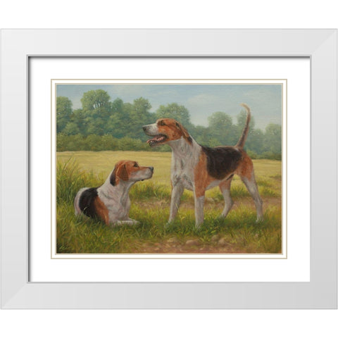C962 Foxhound pair(L) White Modern Wood Framed Art Print with Double Matting by Silver, John