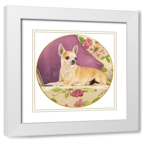 Chihuahua With Pillow White Modern Wood Framed Art Print with Double Matting by Silver, John