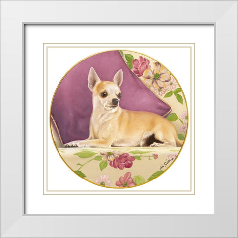 Chihuahua With Pillow White Modern Wood Framed Art Print with Double Matting by Silver, John