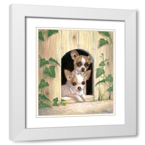 Chihuahuas In Doghouse White Modern Wood Framed Art Print with Double Matting by Silver, John