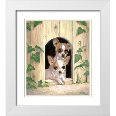 Chihuahuas In Doghouse White Modern Wood Framed Art Print with Double Matting by Silver, John