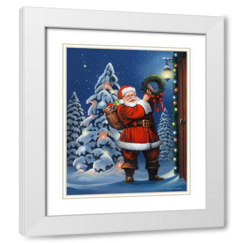 Santa Wreath White Modern Wood Framed Art Print with Double Matting by Zaccheo, John