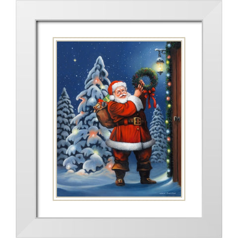 Santa Wreath White Modern Wood Framed Art Print with Double Matting by Zaccheo, John