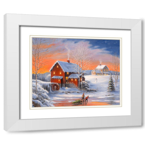 Winter At The Old Mill White Modern Wood Framed Art Print with Double Matting by Zaccheo, John