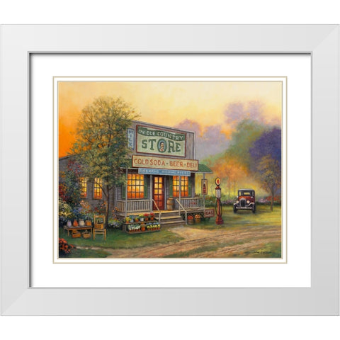 Old Country Store White Modern Wood Framed Art Print with Double Matting by Zaccheo, John