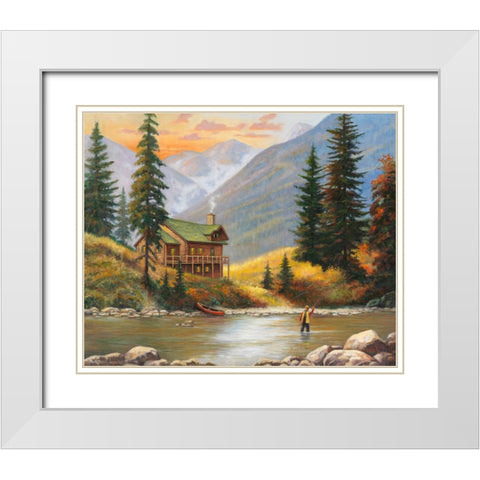 Fly Fisherman White Modern Wood Framed Art Print with Double Matting by Zaccheo, John
