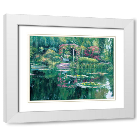 Monets Garden White Modern Wood Framed Art Print with Double Matting by Zaccheo, John