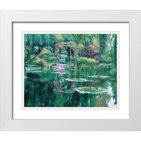 Monets Garden White Modern Wood Framed Art Print with Double Matting by Zaccheo, John