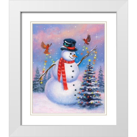 Snowman Decorating the Tree White Modern Wood Framed Art Print with Double Matting by Zaccheo, John