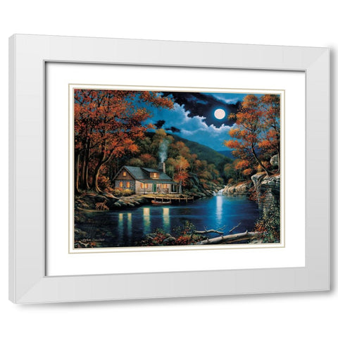 Cabin By The Lake White Modern Wood Framed Art Print with Double Matting by Zaccheo, John