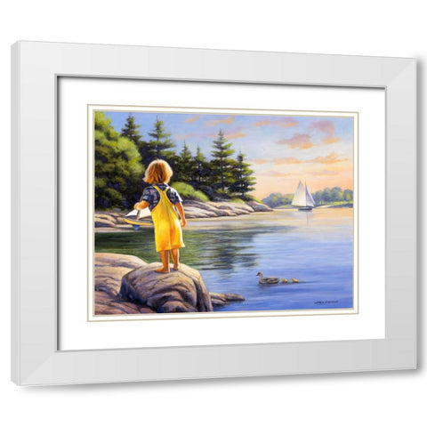 Boy and His Boat White Modern Wood Framed Art Print with Double Matting by Zaccheo, John