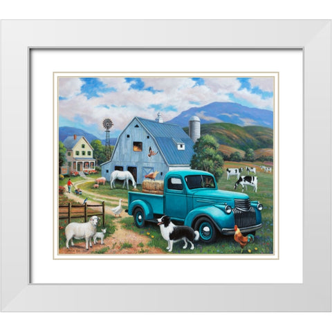 Down at the Farm with a Blue Truck White Modern Wood Framed Art Print with Double Matting by Zaccheo, John
