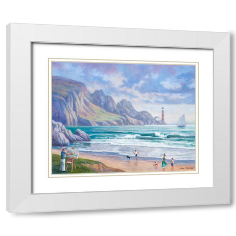 Painting By the Seaside White Modern Wood Framed Art Print with Double Matting by Zaccheo, John