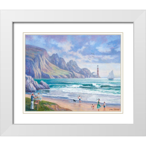 Painting By the Seaside White Modern Wood Framed Art Print with Double Matting by Zaccheo, John