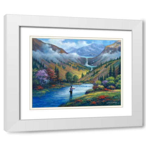 Vista View of a Fly Fisherman White Modern Wood Framed Art Print with Double Matting by Zaccheo, John