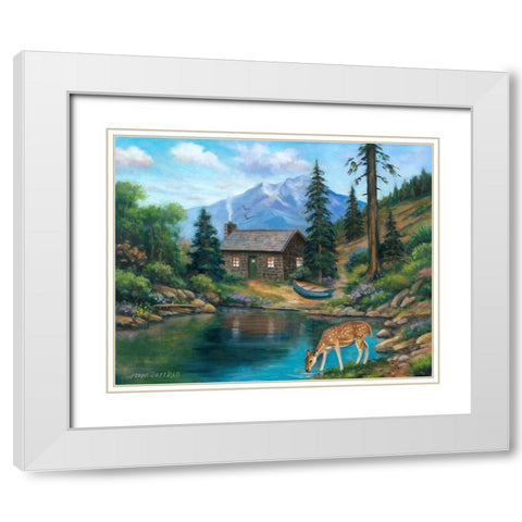 Drinking by the Cabin White Modern Wood Framed Art Print with Double Matting by Zaccheo, John