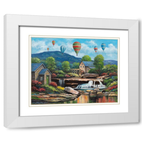 Spring Balloons Over The Mill White Modern Wood Framed Art Print with Double Matting by Zaccheo, John