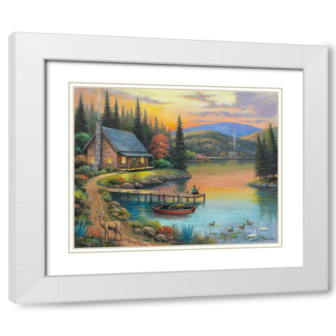 Sunset Lake White Modern Wood Framed Art Print with Double Matting by Zaccheo, John