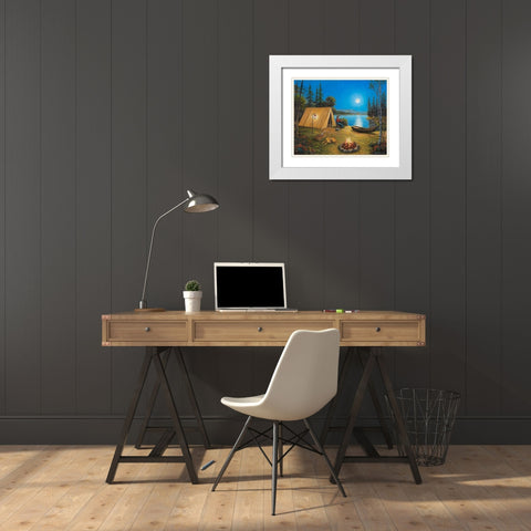 Fishing In The Moon Light White Modern Wood Framed Art Print with Double Matting by Zaccheo, John