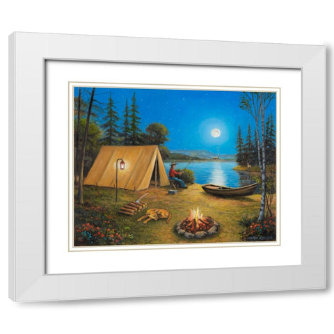 Fishing In The Moon Light White Modern Wood Framed Art Print with Double Matting by Zaccheo, John