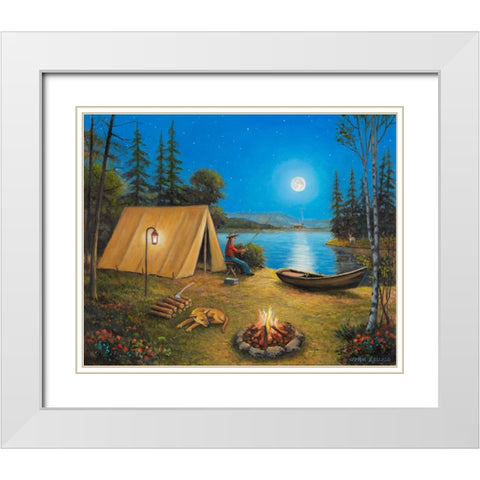 Fishing In The Moon Light White Modern Wood Framed Art Print with Double Matting by Zaccheo, John