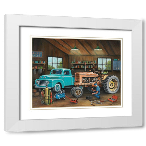 Grandpas Garage White Modern Wood Framed Art Print with Double Matting by Zaccheo, John