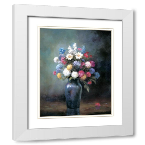 Floral B White Modern Wood Framed Art Print with Double Matting by Zaccheo, John