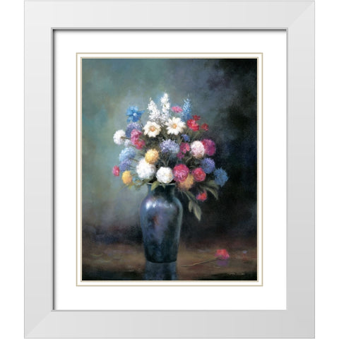 Floral B White Modern Wood Framed Art Print with Double Matting by Zaccheo, John