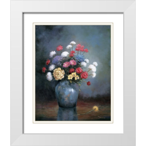 Floral D White Modern Wood Framed Art Print with Double Matting by Zaccheo, John