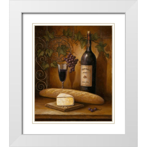 Wine And Cheese B White Modern Wood Framed Art Print with Double Matting by Zaccheo, John