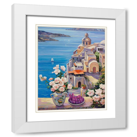 Mediterranian Roses White Modern Wood Framed Art Print with Double Matting by Zaccheo, John