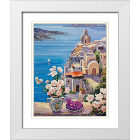 Mediterranian Roses White Modern Wood Framed Art Print with Double Matting by Zaccheo, John