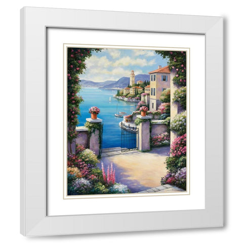 Mediterranian Patio White Modern Wood Framed Art Print with Double Matting by Zaccheo, John