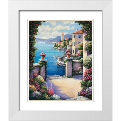 Mediterranian Patio White Modern Wood Framed Art Print with Double Matting by Zaccheo, John
