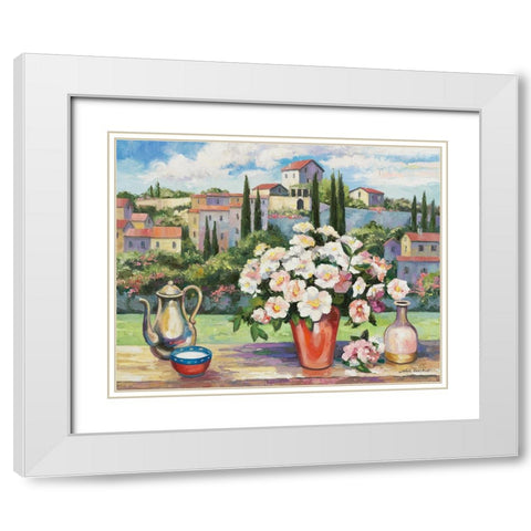 Tuscan Roses White Modern Wood Framed Art Print with Double Matting by Zaccheo, John