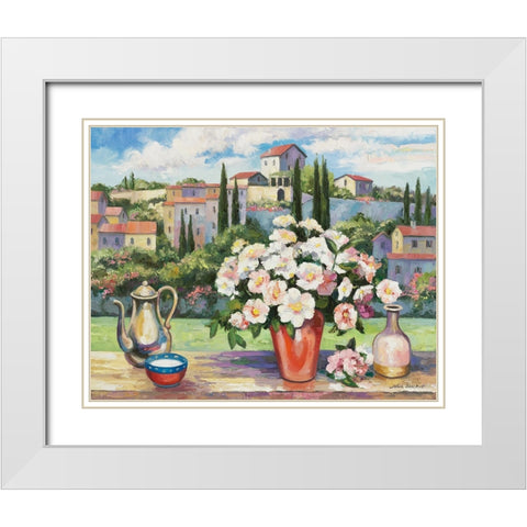 Tuscan Roses White Modern Wood Framed Art Print with Double Matting by Zaccheo, John