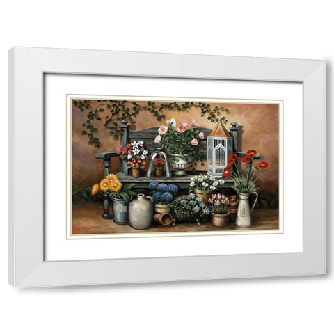 Flower Bench White Modern Wood Framed Art Print with Double Matting by Zaccheo, John
