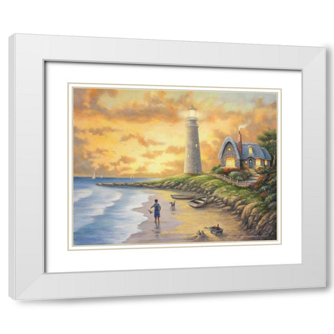 Lighthouse White Modern Wood Framed Art Print with Double Matting by Zaccheo, John