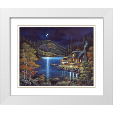 Moonlit Cabin White Modern Wood Framed Art Print with Double Matting by Zaccheo, John