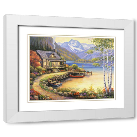 Fishing At The Lake White Modern Wood Framed Art Print with Double Matting by Zaccheo, John