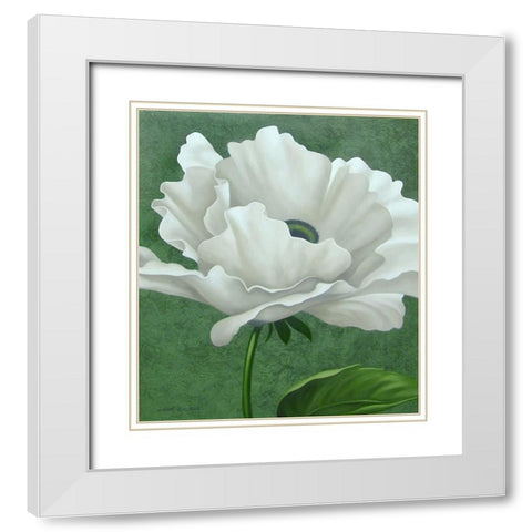 White Poppy White Modern Wood Framed Art Print with Double Matting by Zaccheo, John