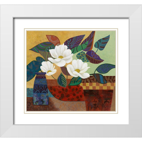 Stained Glass Floral White Modern Wood Framed Art Print with Double Matting by Zaccheo, John