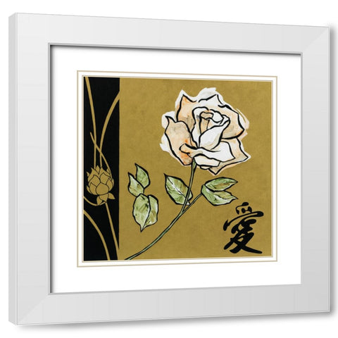 Asian Rose White Modern Wood Framed Art Print with Double Matting by Zaccheo, John