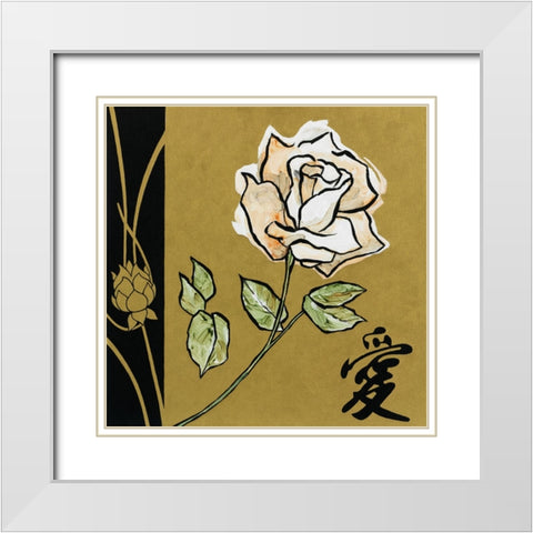 Asian Rose White Modern Wood Framed Art Print with Double Matting by Zaccheo, John